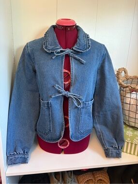 Stoosh Distressed Blue Denim Tie-Front Jacket